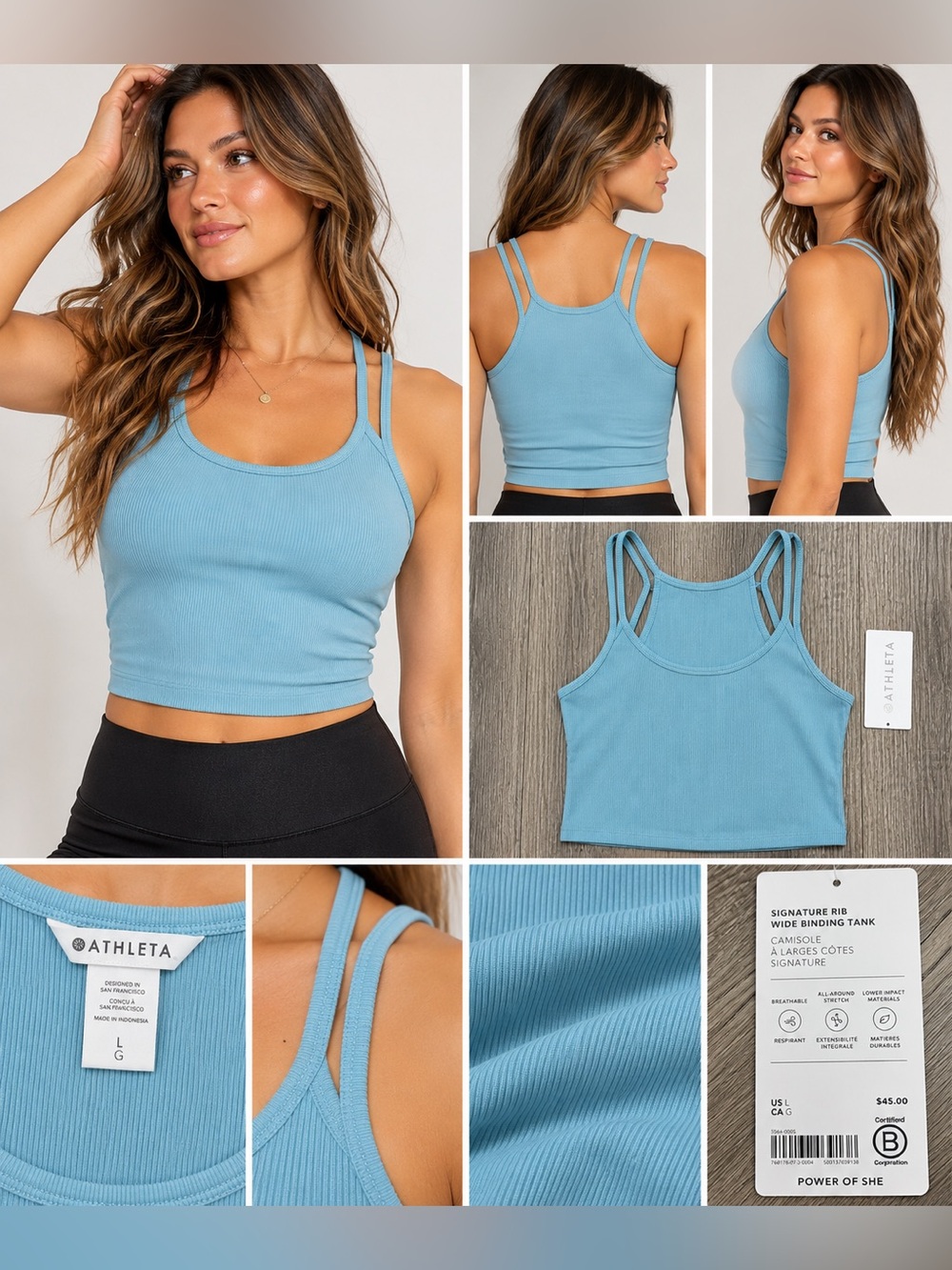 (#33) Athleta Signature Rib Wide Binding Tank Waterloo Blue NWT Large